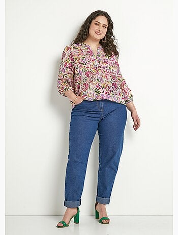 Tunique longue blousante col V voile fleuri brillant - Afibel