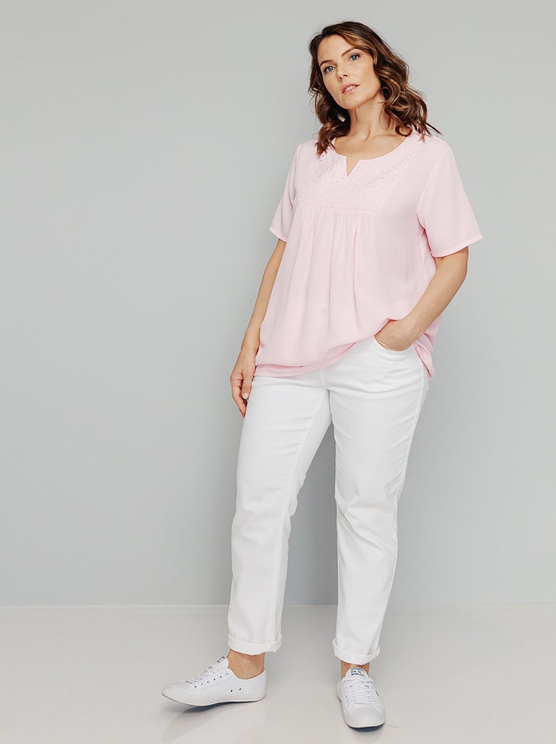 Tunique longue bohème en crépon - Afibel Rose - Kiabi