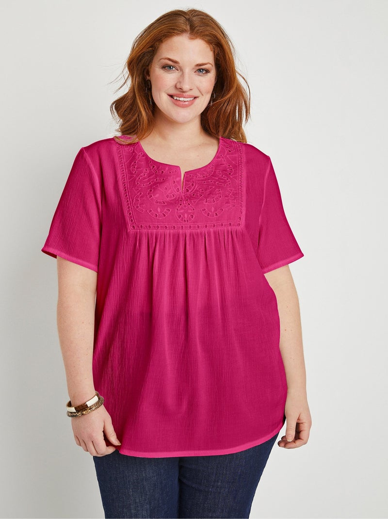 Tunique longue bohème en crépon Rose framboise - Kiabi