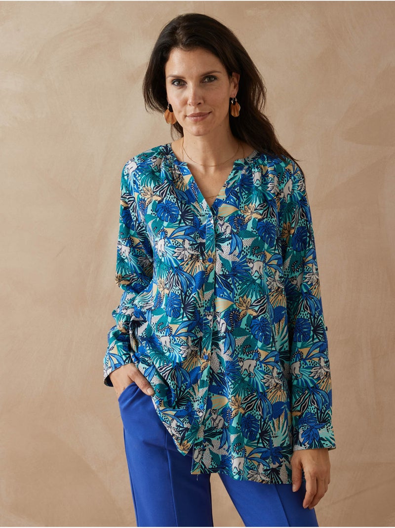 Tunique longue boutonnée - DAXON Bleu Multicolore - Kiabi