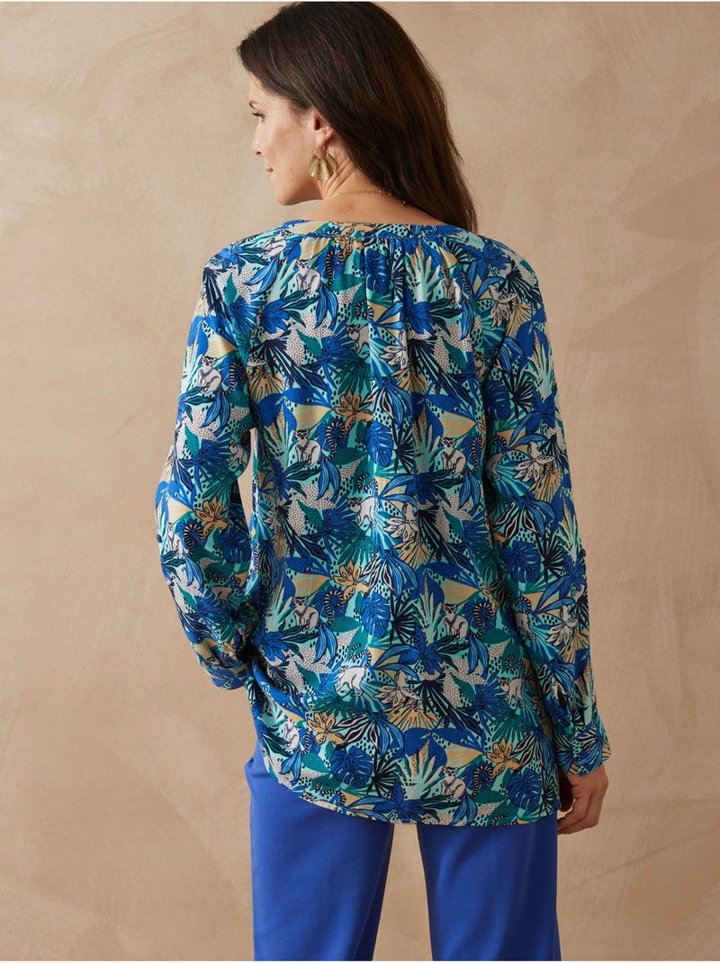 Tunique longue boutonnée - DAXON Bleu Multicolore - Kiabi