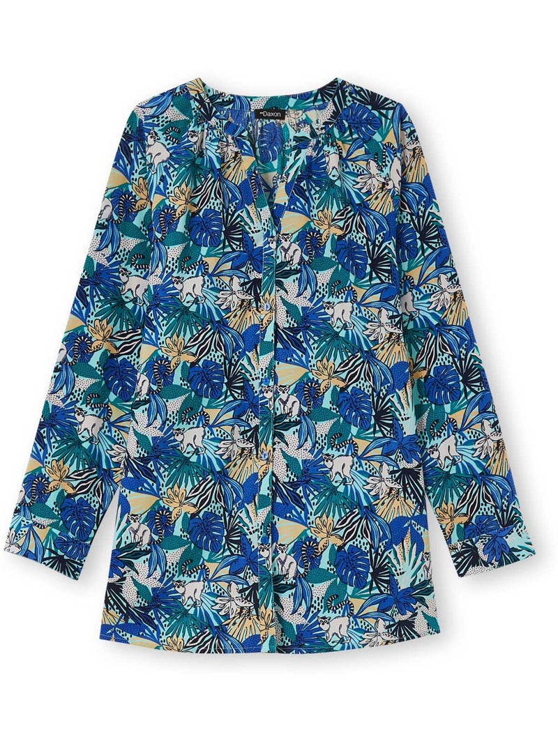 Tunique longue boutonnée - DAXON Bleu Multicolore - Kiabi