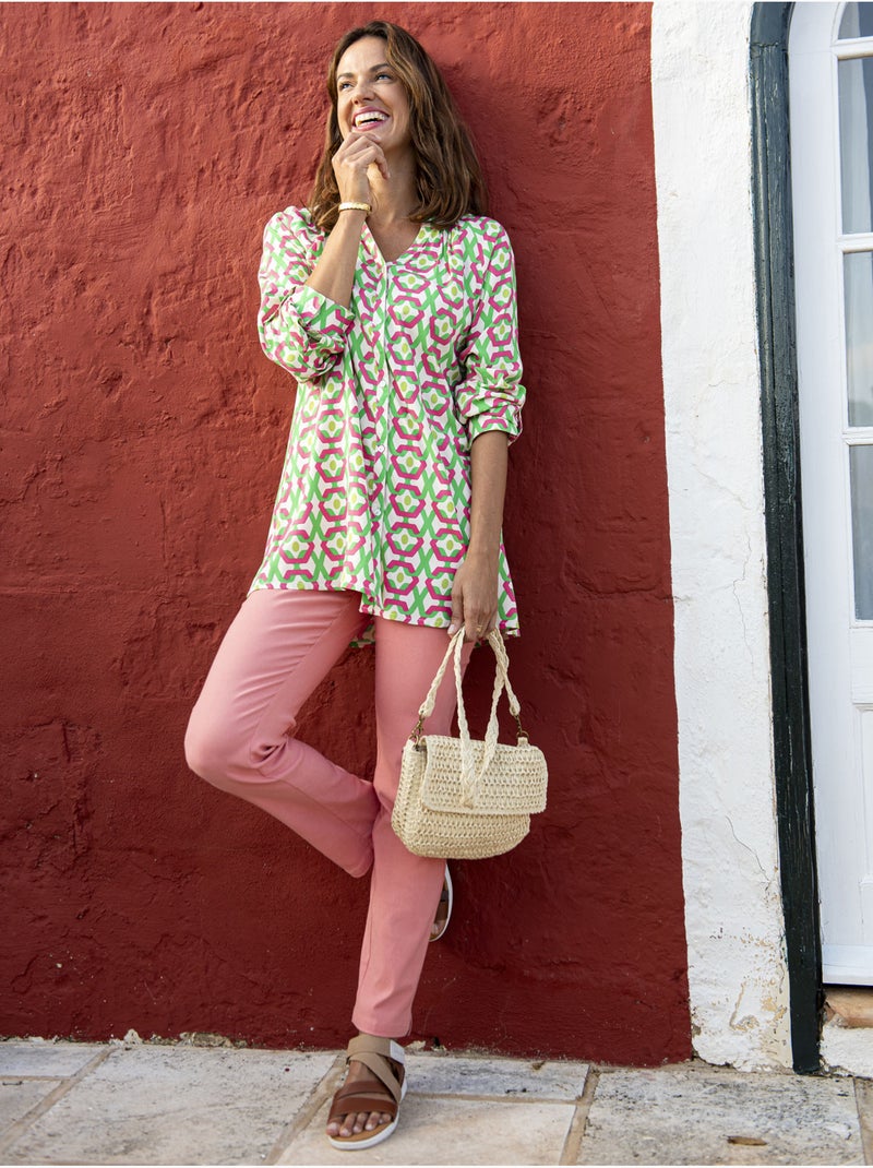 Tunique longue boutonnée - DAXON Vert/Rose - Kiabi