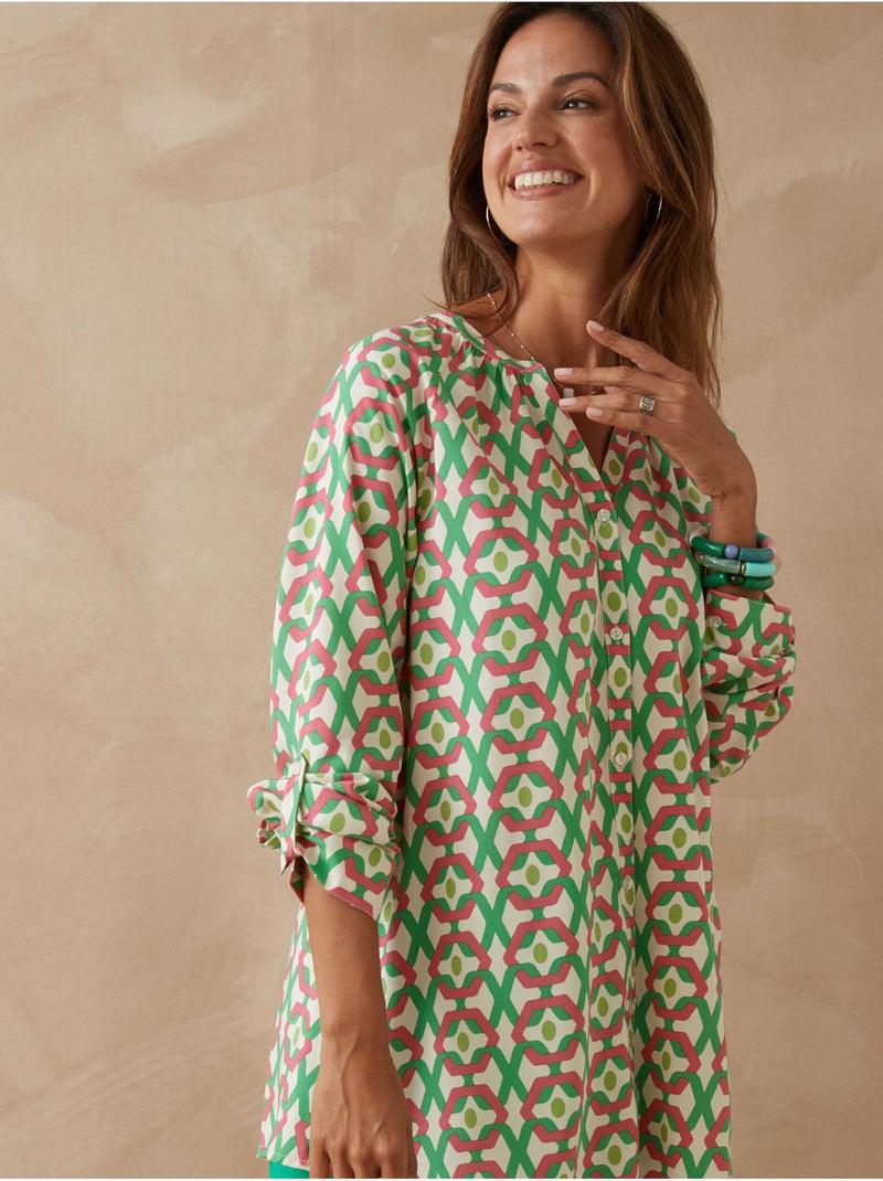 Tunique longue boutonnée - DAXON Vert/Rose - Kiabi