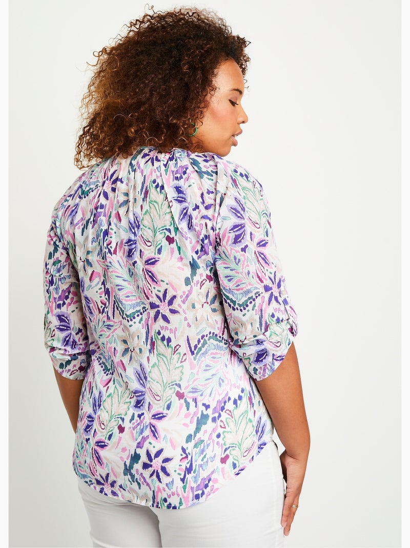 Tunique longue boutonnée voile coton - Afibel Violet/Rose - Kiabi