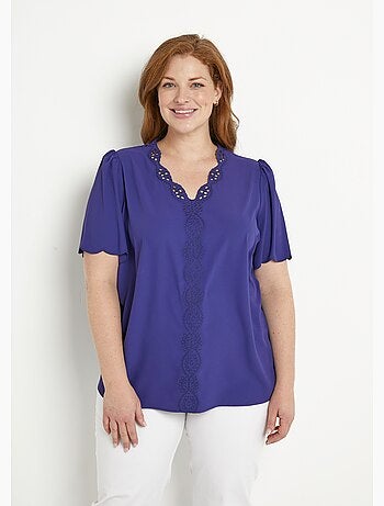 Tunique longue brodée manches courtes unie - Afibel