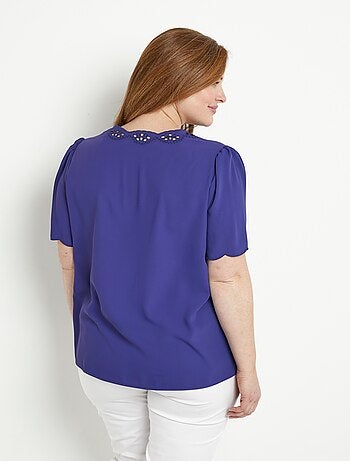 Tunique longue brodée manches courtes unie - Afibel