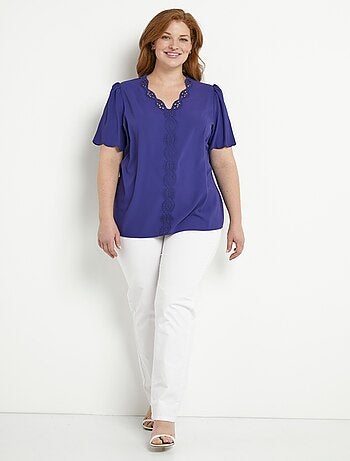 Tunique longue brodée manches courtes unie - Afibel