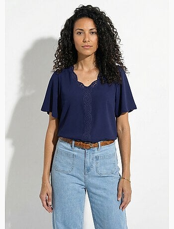 Tunique longue brodée manches courtes unie - Afibel