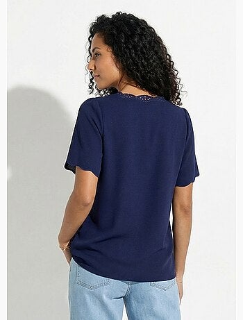 Tunique longue brodée manches courtes unie - Afibel