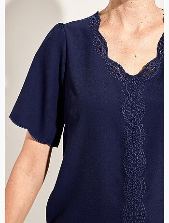 Tunique longue brodée manches courtes unie - Afibel