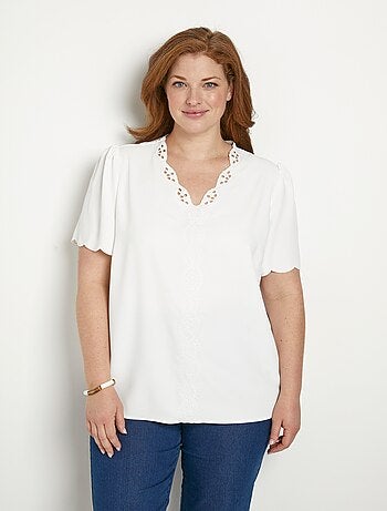 Tunique longue brodée manches courtes unie - Afibel