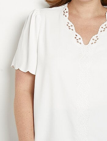 Tunique longue brodée manches courtes unie - Afibel