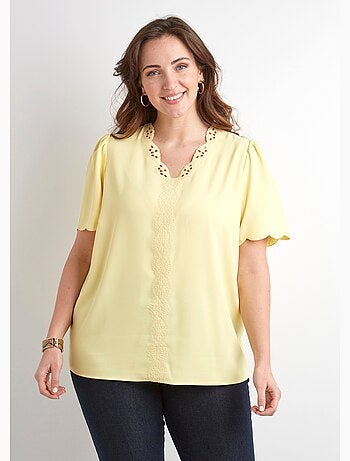 Tunique longue brodée manches courtes unie - Afibel