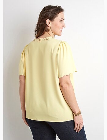 Tunique longue brodée manches courtes unie - Afibel