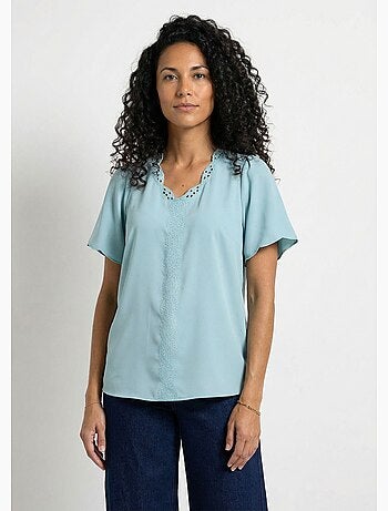 Tunique longue brodée manches courtes unie - Afibel