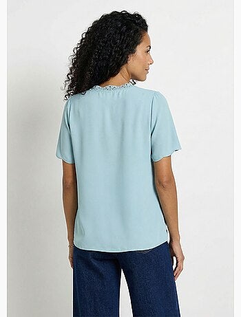 Tunique longue brodée manches courtes unie - Afibel