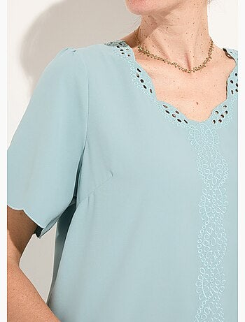 Tunique longue brodée manches courtes unie - Afibel