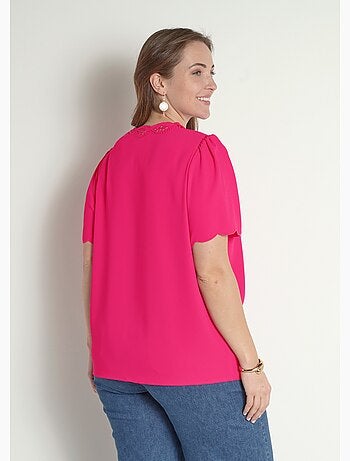 Tunique longue brodée manches courtes unie - Afibel