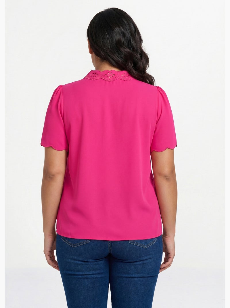 Tunique longue brodée manches courtes unie - Afibel Rose fushia - Kiabi