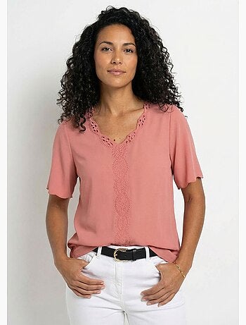 Tunique longue brodée manches courtes unie - Afibel