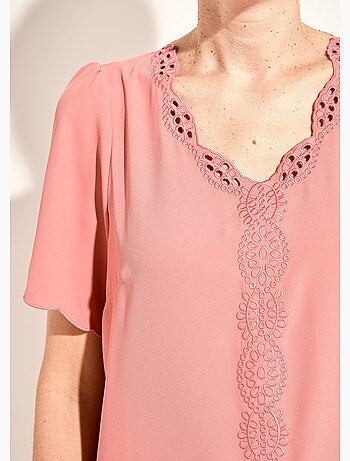 Tunique longue brodée manches courtes unie - Afibel