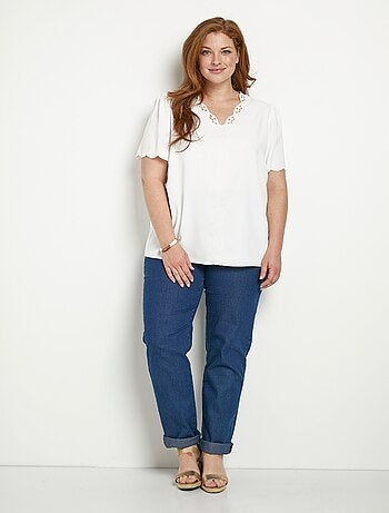 Tunique longue brodée manches courtes unie