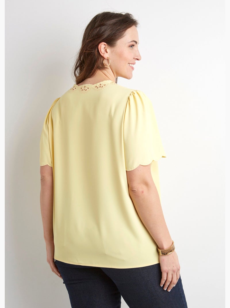 Tunique longue brodée manches courtes unie Jaune - Kiabi
