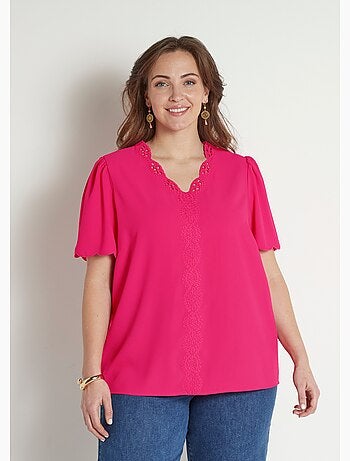 Tunique longue brodée manches courtes unie