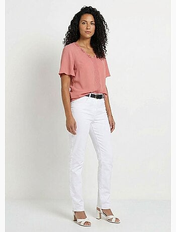 Tunique longue brodée manches courtes unie