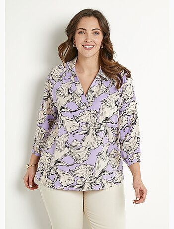 Tunique longue col chemise motif graphique - Afibel