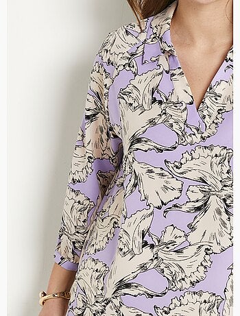 Tunique longue col chemise motif graphique - Afibel