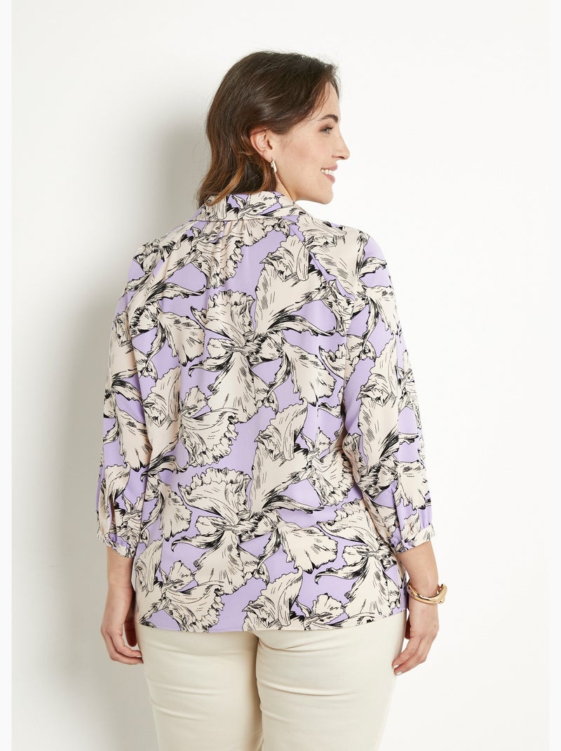 Tunique longue col chemise motif graphique - Afibel Blanc Violet - Kiabi