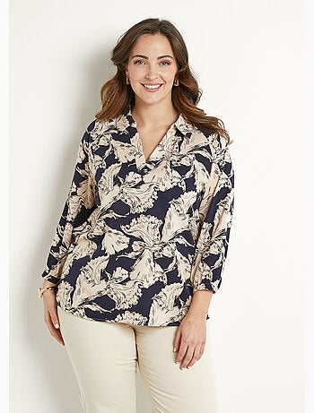 Tunique longue col chemise motif graphique - Afibel