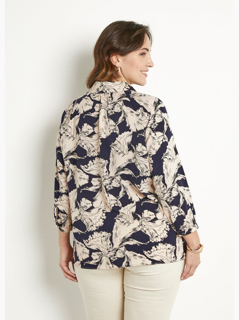 Tunique longue col chemise motif graphique - Afibel Marine/Blanc - Kiabi