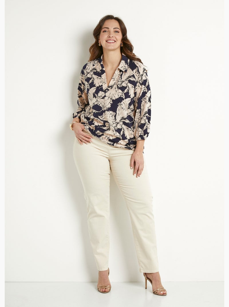 Tunique longue col chemise motif graphique - Afibel Marine/Blanc - Kiabi