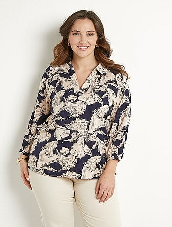 Tunique longue col chemise motif graphique