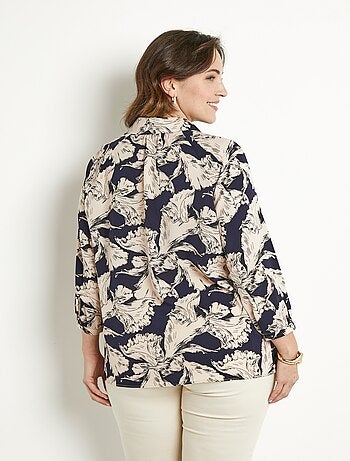 Tunique longue col chemise motif graphique