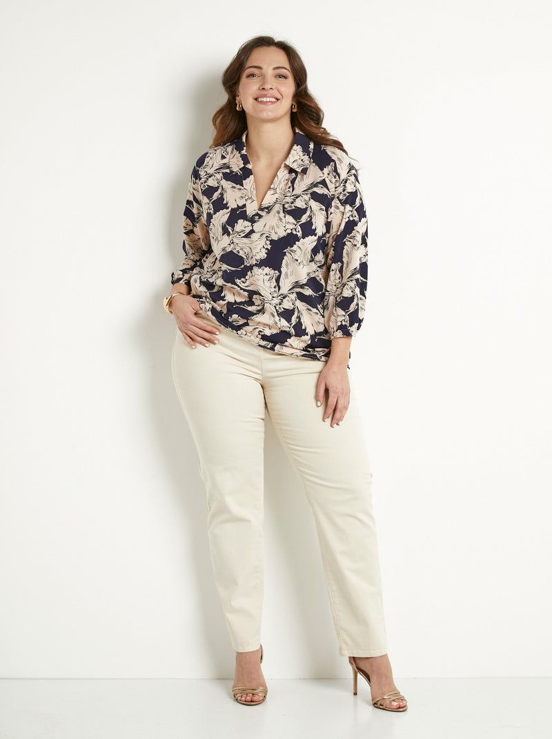 Tunique longue col chemise motif graphique Bleu marine - Kiabi