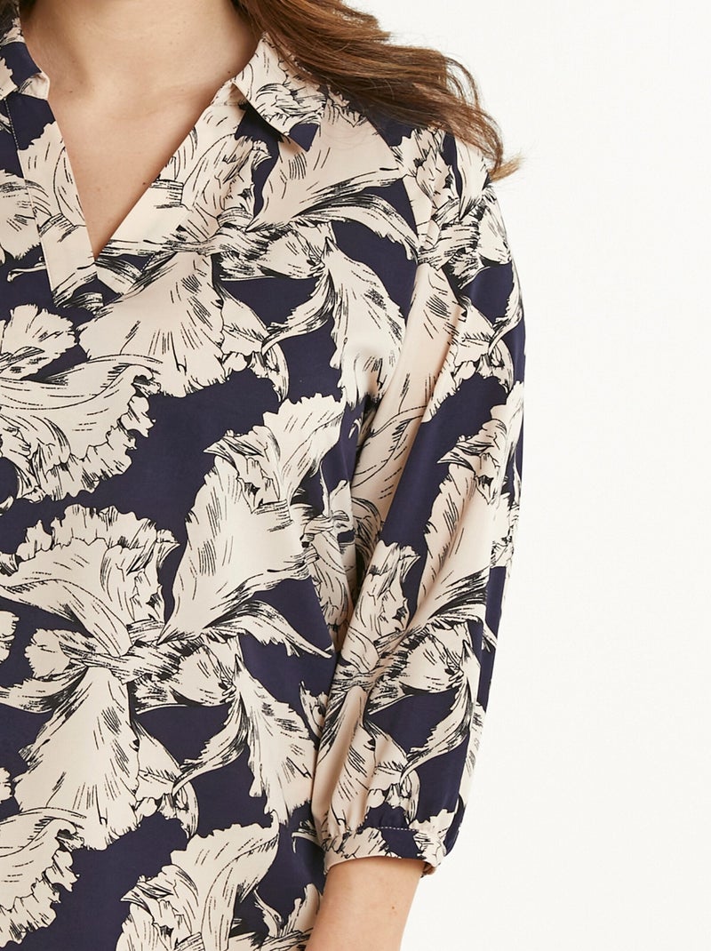 Tunique longue col chemise motif graphique Bleu marine - Kiabi