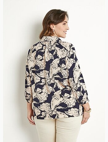 Tunique longue col chemise motif graphique