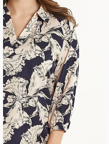 Tunique longue col chemise motif graphique