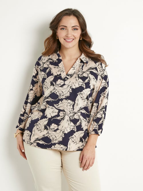 Tunique longue col chemise motif graphique - Kiabi