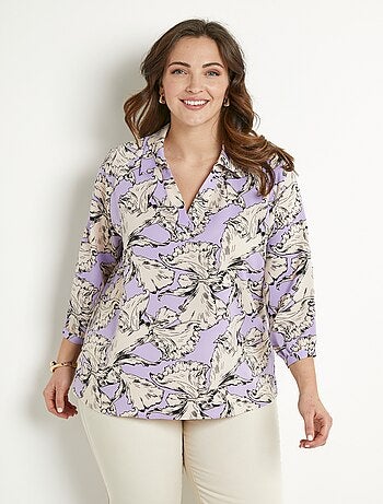 Tunique longue col chemise motif graphique