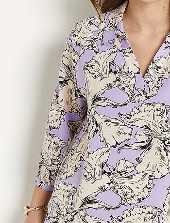 Tunique longue col chemise motif graphique