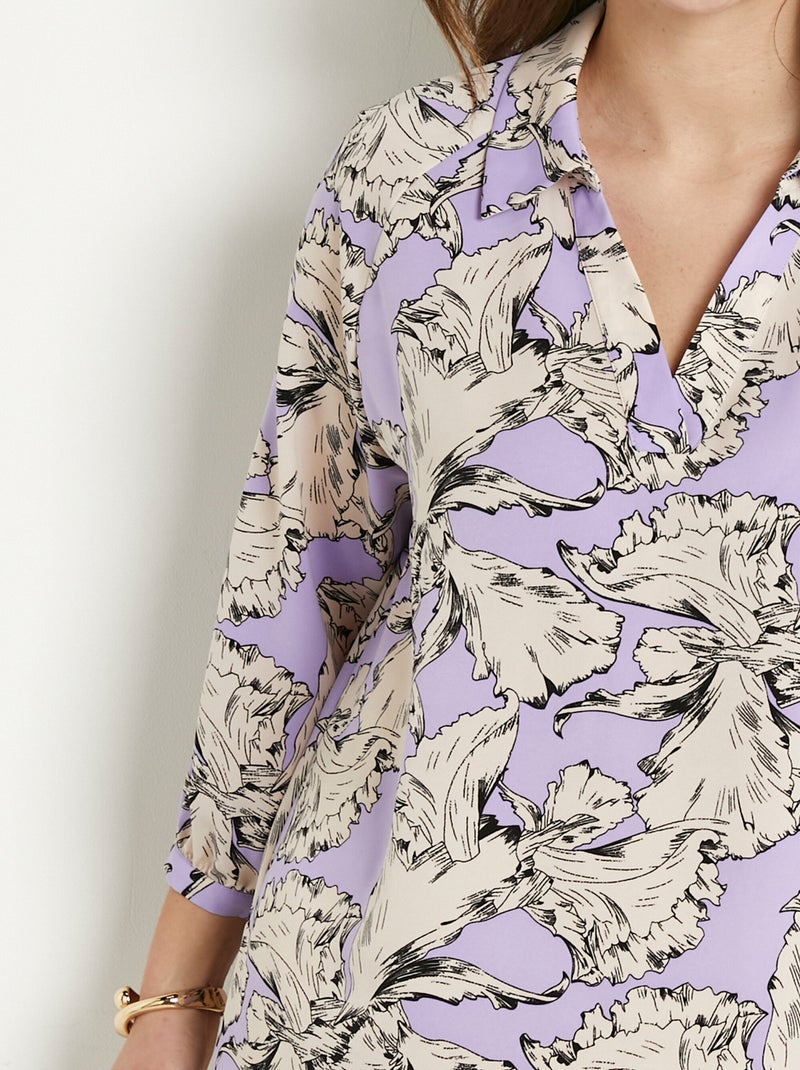 Tunique longue col chemise motif graphique Violet - Kiabi