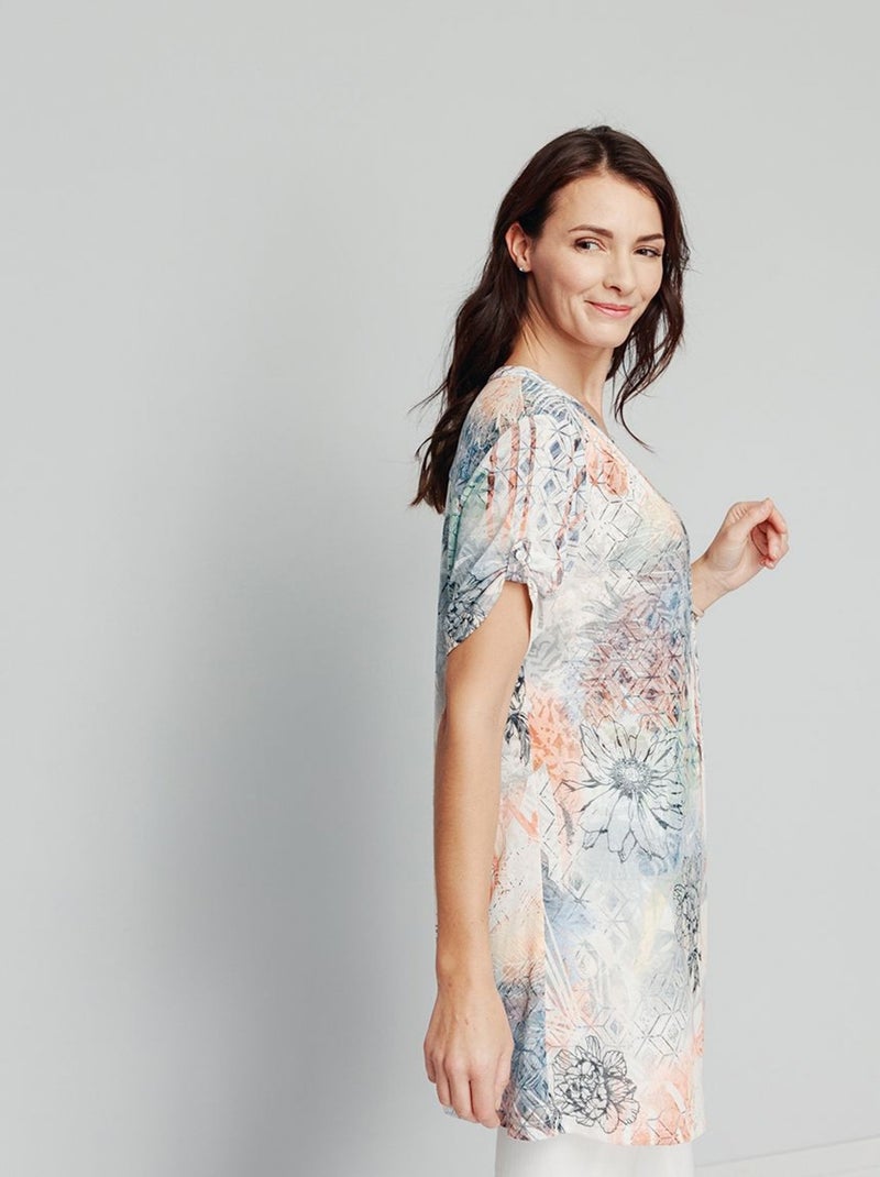 Tunique longue col V motif graphique Multicolore - Kiabi