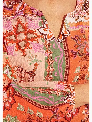 Tunique longue col V voile imprimé patchwork - Afibel
