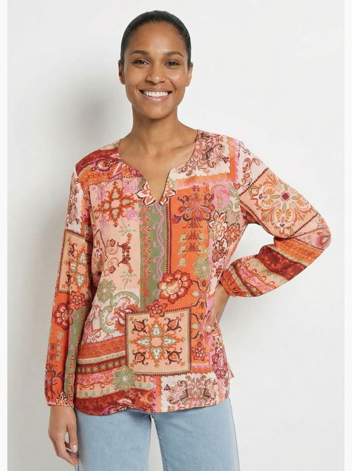 Tunique longue col V voile imprimé patchwork - Afibel - Kiabi