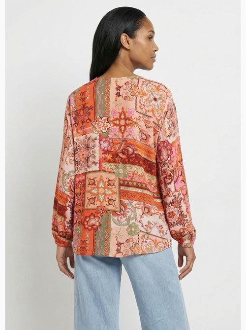 Tunique longue col V voile imprimé patchwork - Afibel - Kiabi